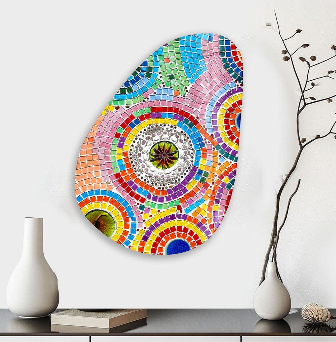 Asymmetrical Oval Mosaic Colored Glass Wall Art Glass Printing Wall Art, Print photos on glass
