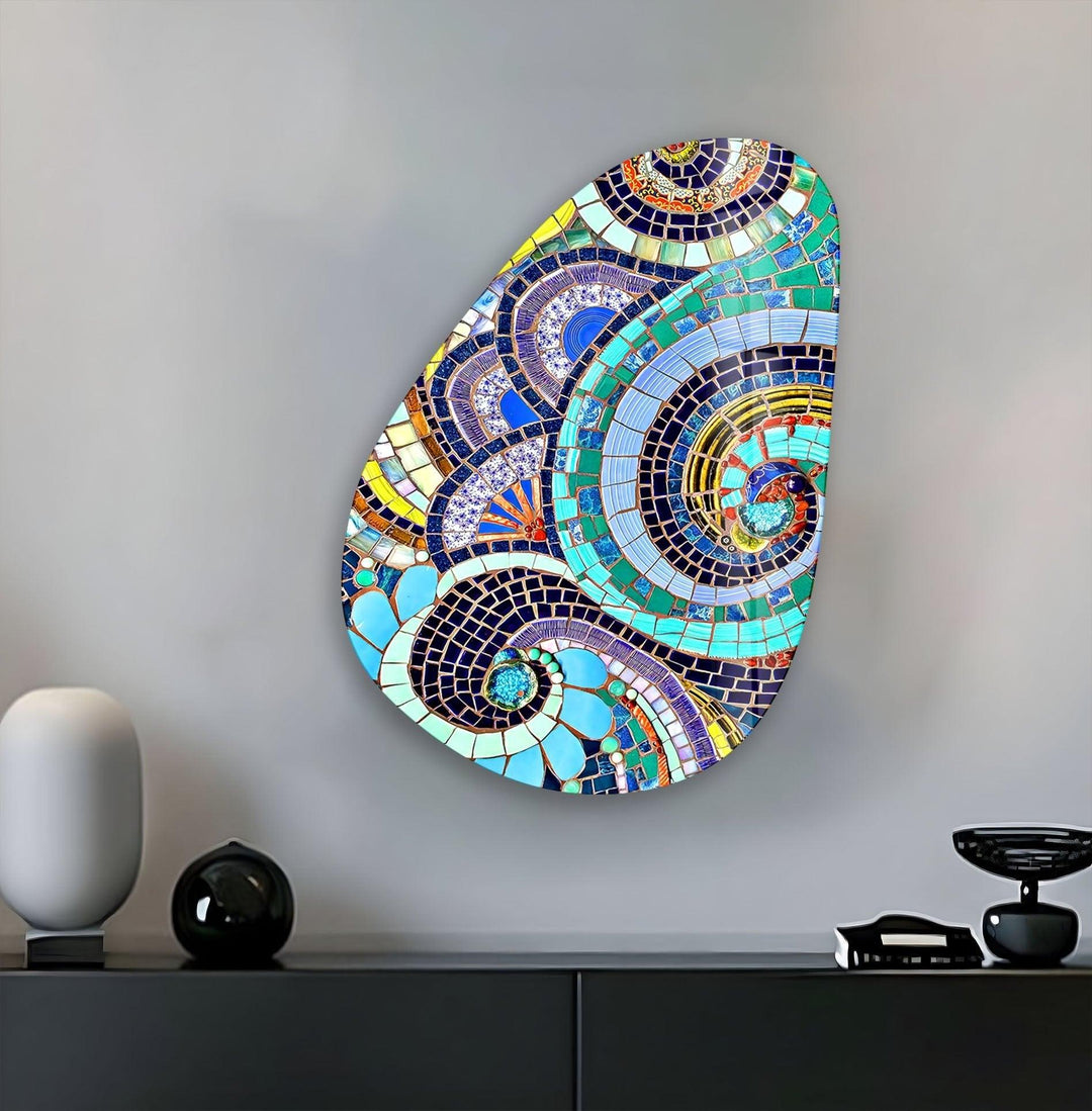 Asymmetrical Oval Mosaic Design Glass Wall Art glass photo prints, glass picture prints
