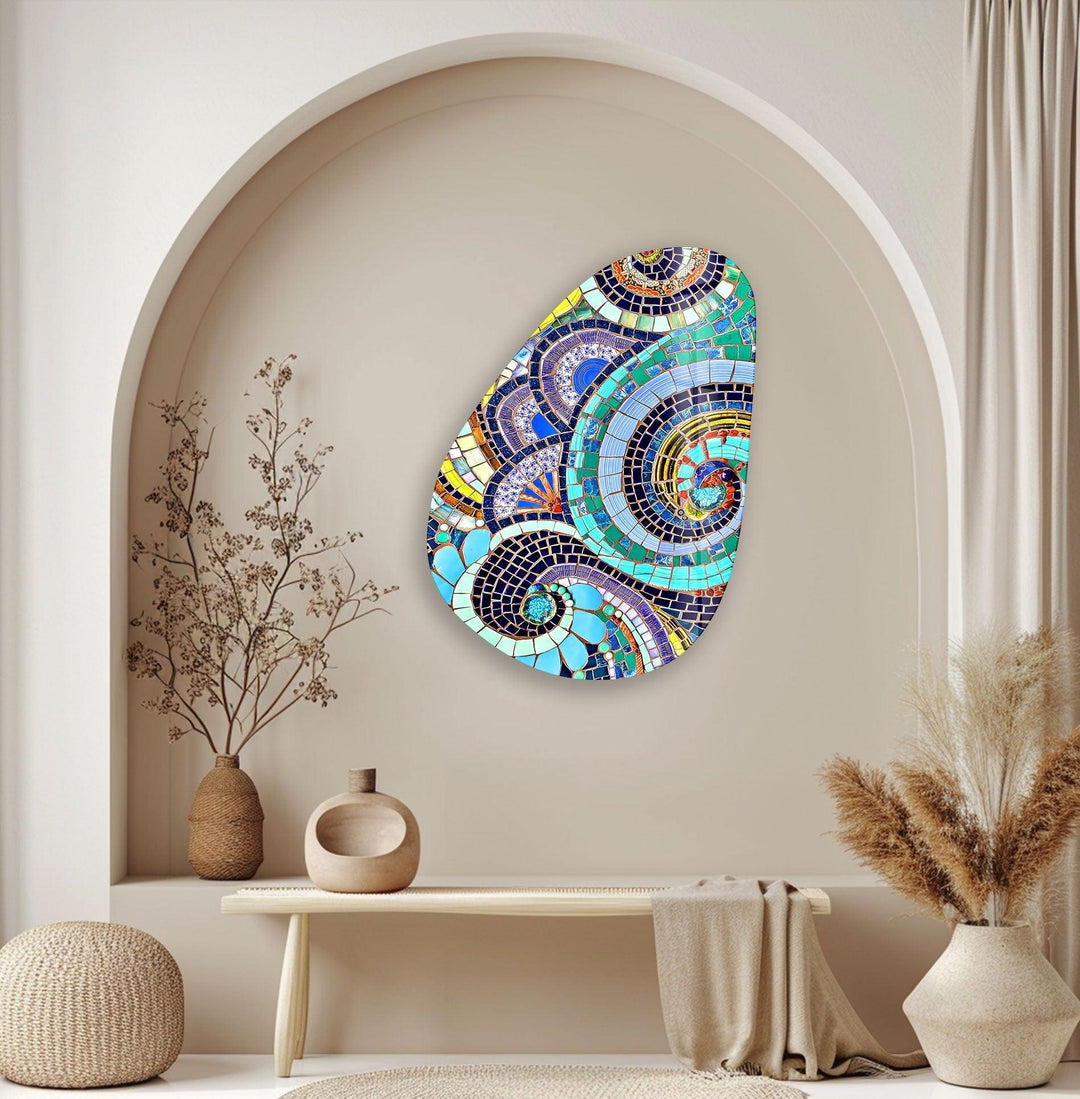 Asymmetrical Oval Mosaic Design Glass Wall Art glass pictures for Wall, glass prints wall art
