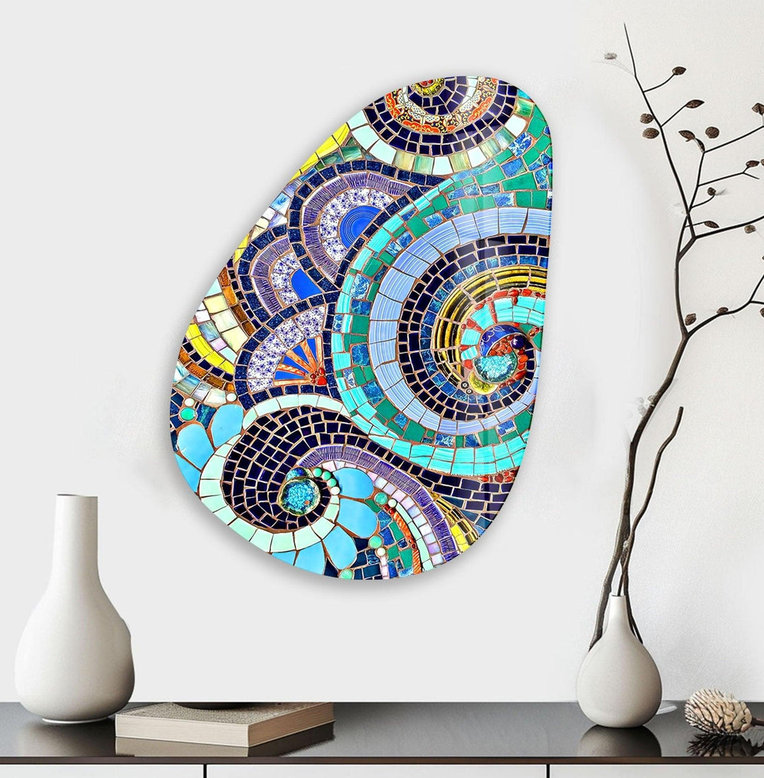 Asymmetrical Oval Mosaic Design Glass Wall Art stained glass wall art, stained glass wall decor
