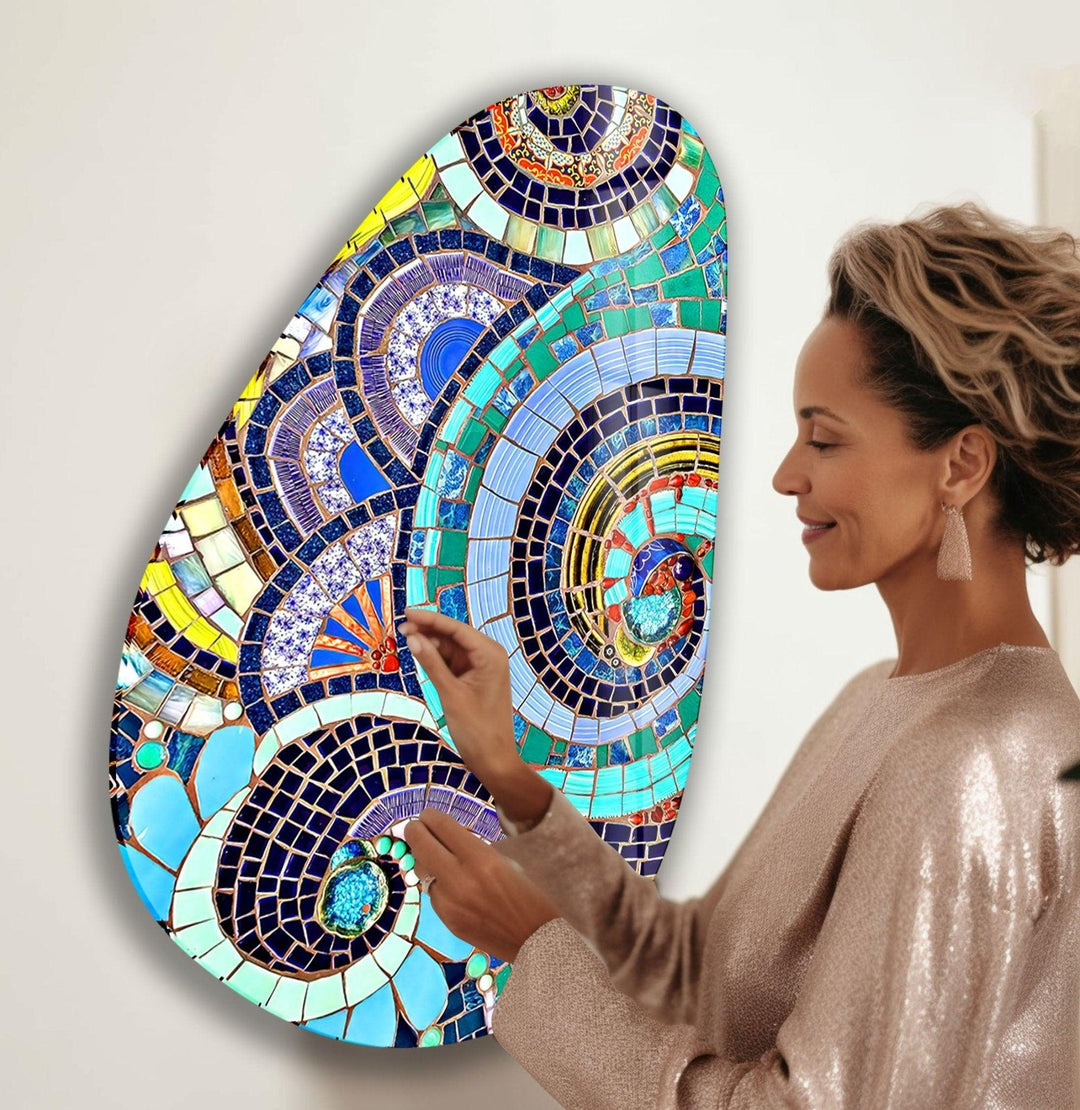 Asymmetrical Oval Mosaic Design Glass Wall Art glass art painting, glass art for the Wall
