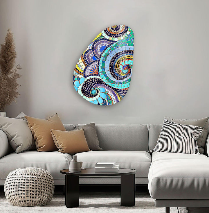 Asymmetrical Oval Mosaic Design Glass Wall Art Glass Printing Wall Art, Print photos on glass
