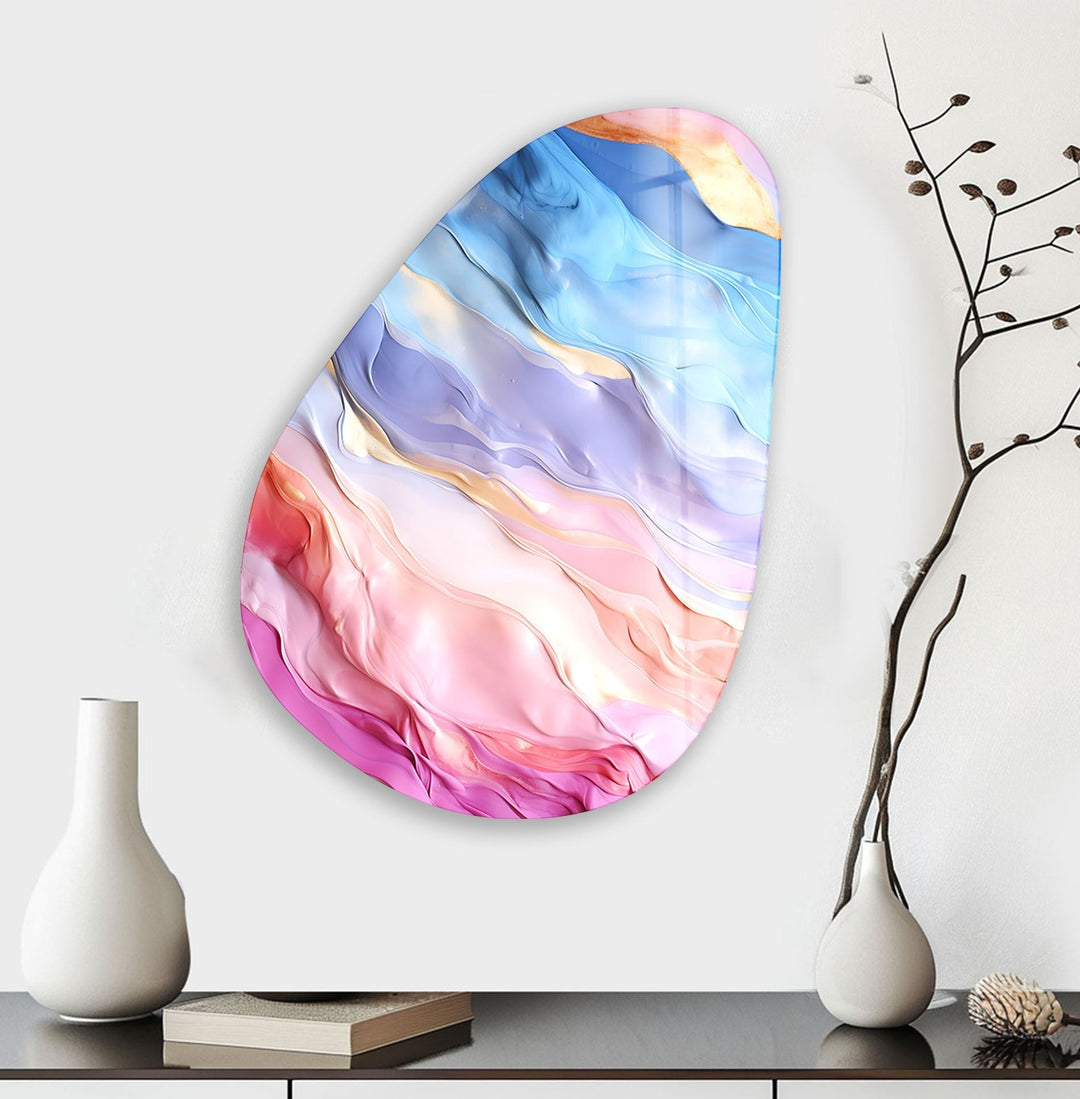 Asymmetrical Oval Rainbow Abstract Glass Wall Art Glass Printing Wall Art, Print photos on glass
