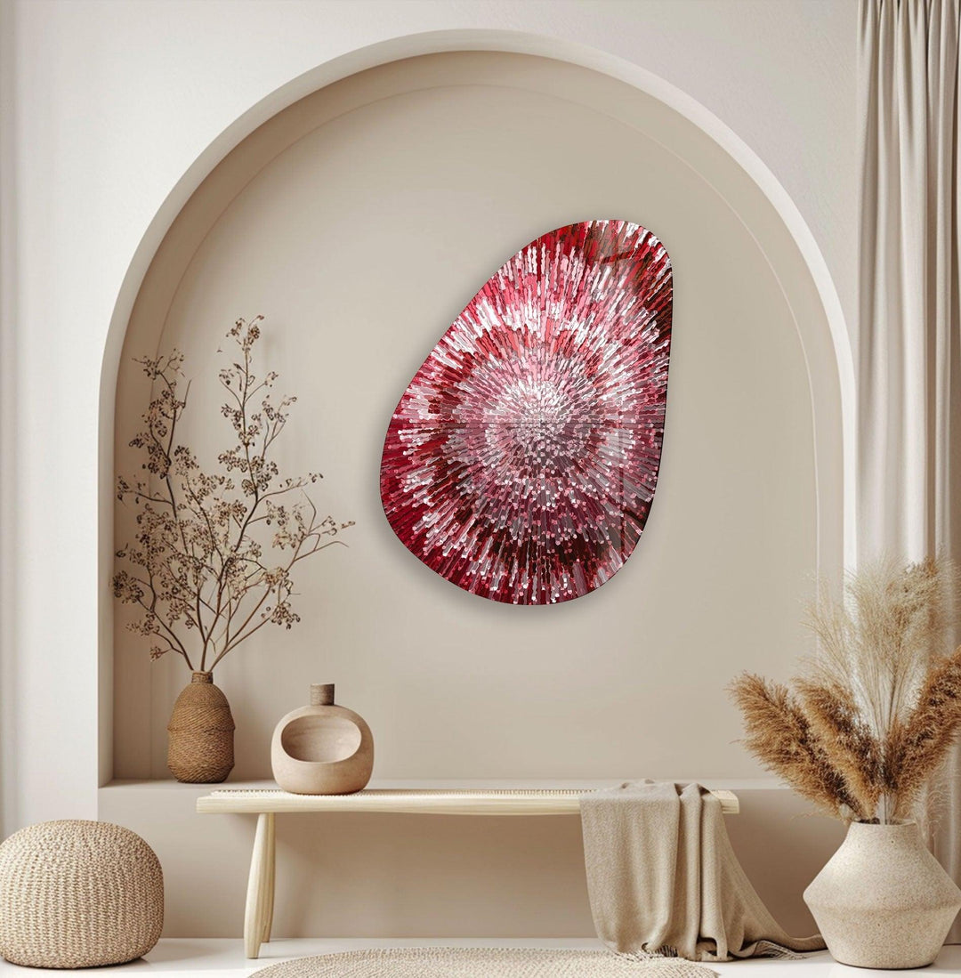 Asymmetrical Oval Red Abstract Glass Wall Art glass art painting, glass art for the Wall
