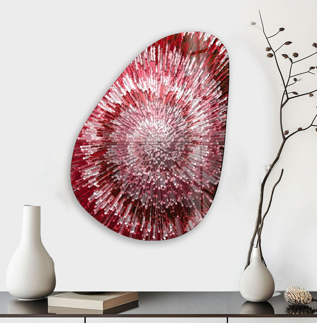 Asymmetrical Oval Red Abstract Glass Wall Art print picture on glass, Tempered Glass Wall Art
