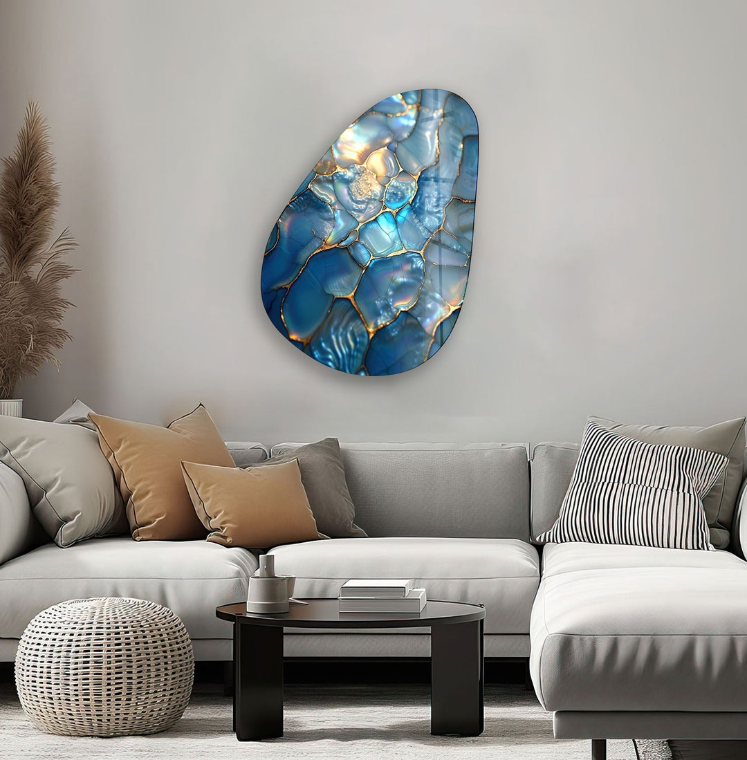 Asymmetrical Oval Shiny Cracked Glass Wall Art custom glass pictures, glass art prints
