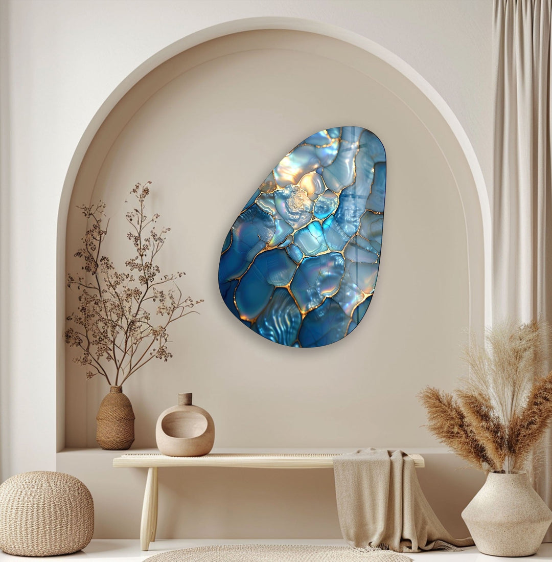 Asymmetrical Oval Shiny Cracked Glass Wall Art glass photo prints, glass picture prints
