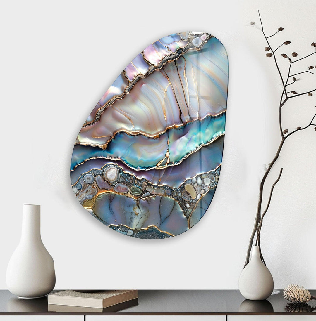 Asymmetrical Oval Shiny Epoxy Glass Wall Art custom glass pictures, glass art prints
