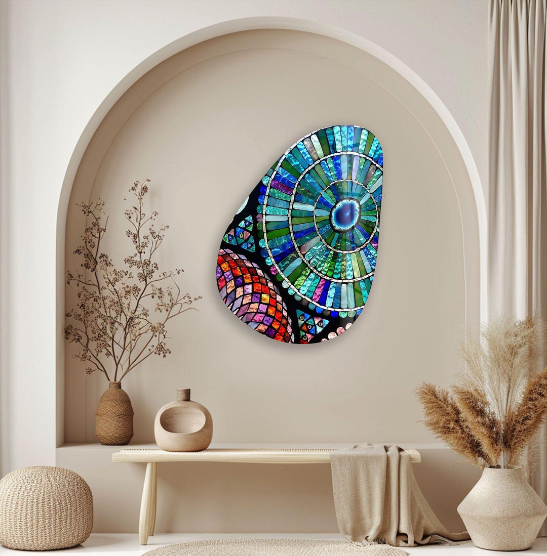 Asymmetrical Oval Stained Blue Green Glass Wall Art art glass wall art, glass wall art pictures
