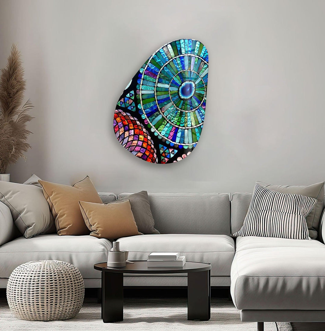 Asymmetrical Oval Stained Blue Green Glass Wall Art glass image printing, glass prints from photos
