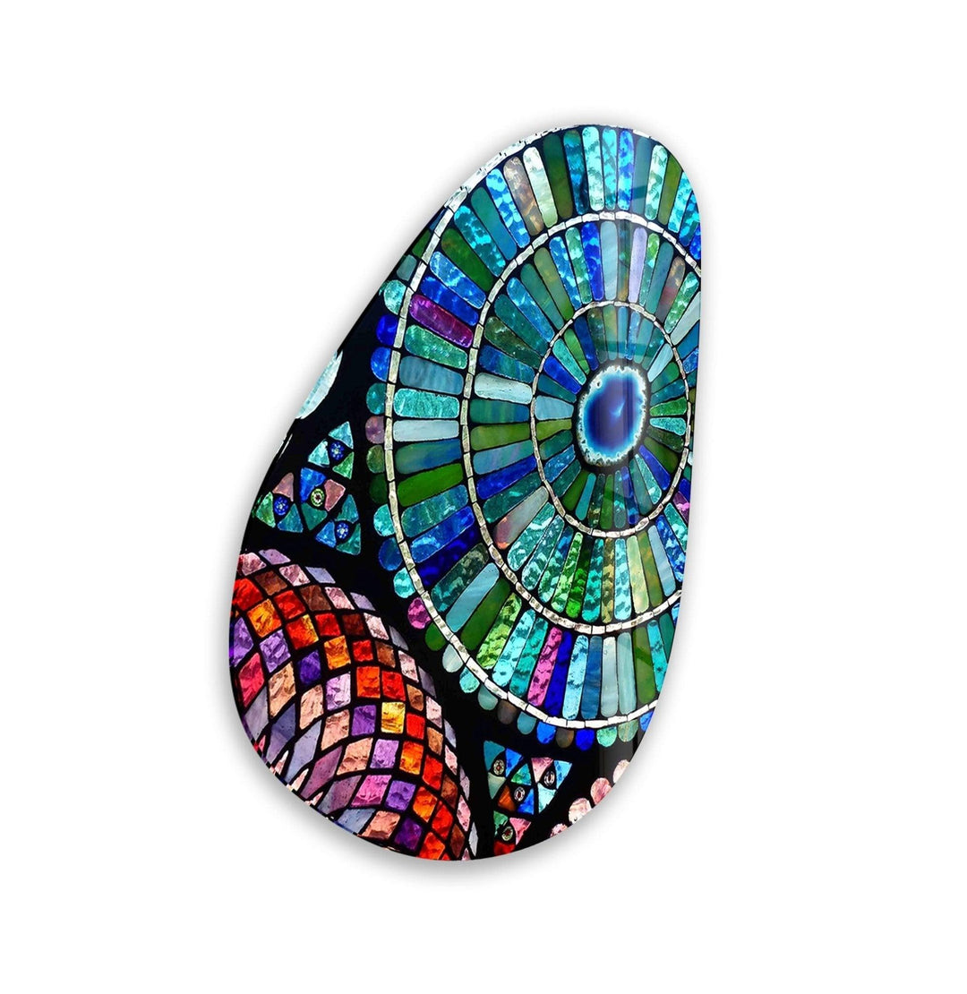 Asymmetrical Oval Stained Blue Green Glass Wall Art Glass Printing Wall Art, Print photos on glass
