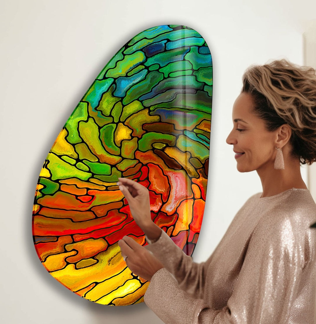 Asymmetrical Oval Stained Colorful Glass Wall Art stained glass wall art, stained glass wall decor
