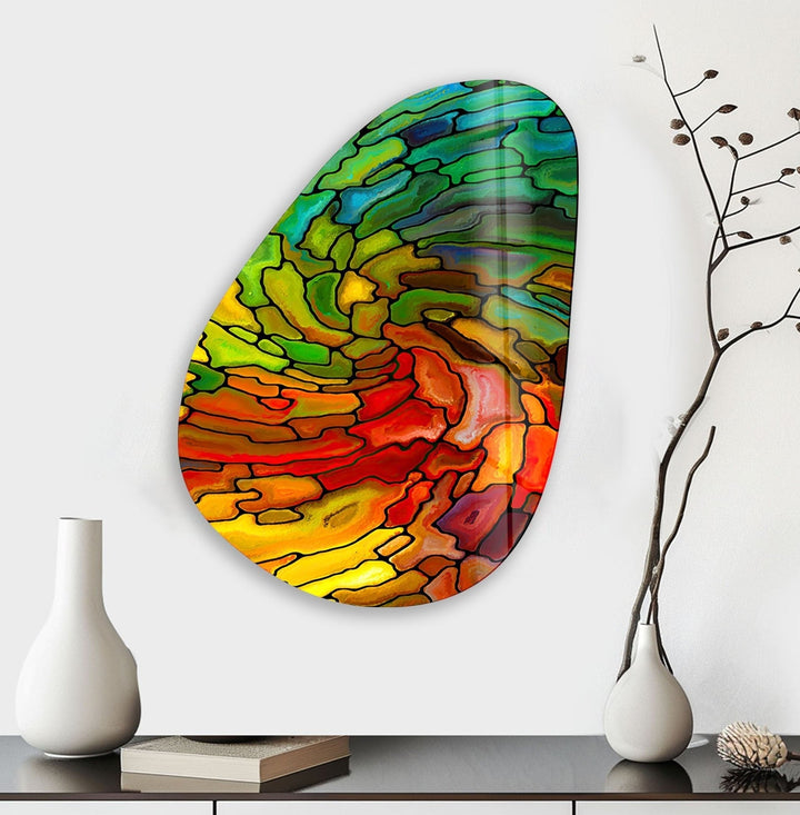 Asymmetrical Oval Stained Colorful Glass Wall Art glass wall decor, glass wall art decor
