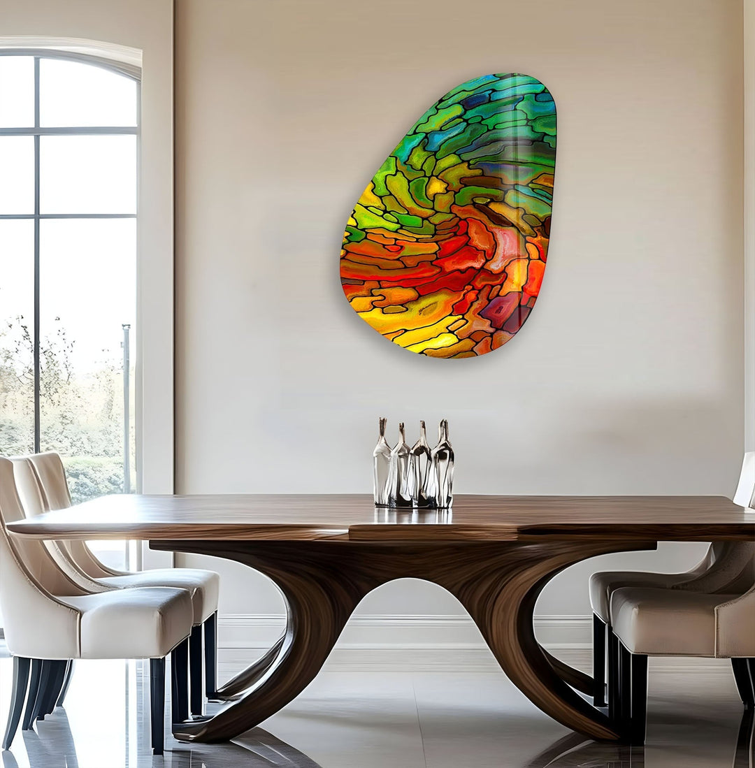 Asymmetrical Oval Stained Colorful Glass Wall Art Glass Printing Wall Art, Print photos on glass
