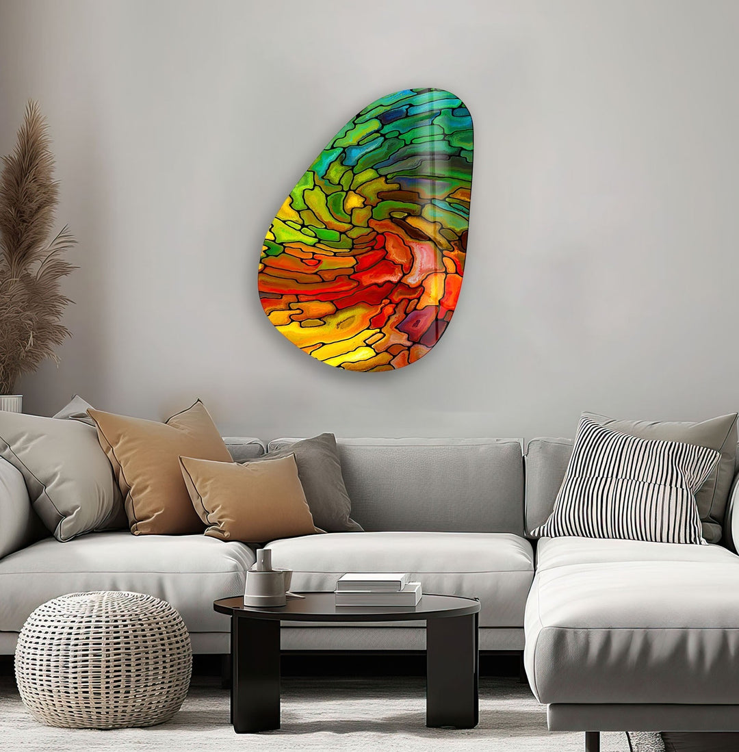 Asymmetrical Oval Stained Colorful Glass Wall Art glass image printing, glass prints from photos
