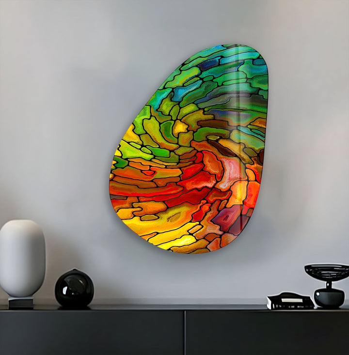 Asymmetrical Oval Stained Colorful Glass Wall Art glass pictures for Wall, glass prints wall art
