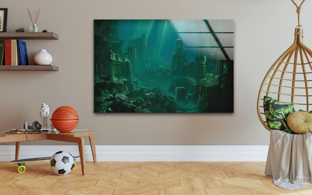 Underwater Atlantis Glass Wall Art, large glass photo prints, glass wall photos