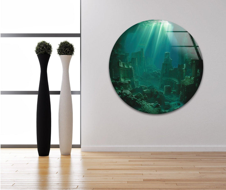 Underwater Atlantis Glass Wall Art, custom glass pictures, glass art prints