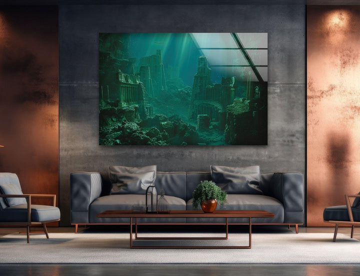 Underwater Atlantis Glass Wall Art, custom glass photo prints, large glass prints