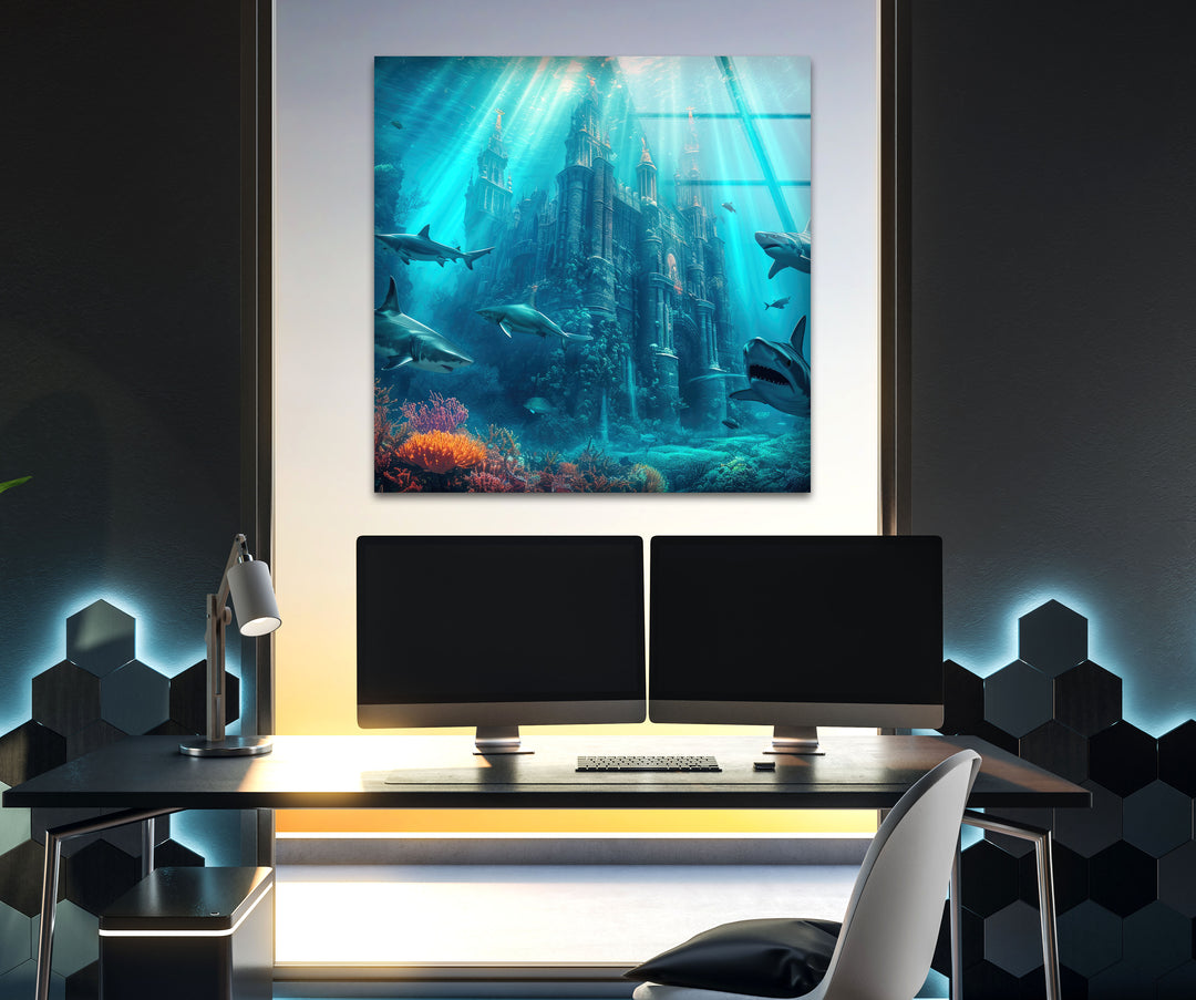 Underwater Atlantis Glass Wall Art, custom glass pictures, glass art prints