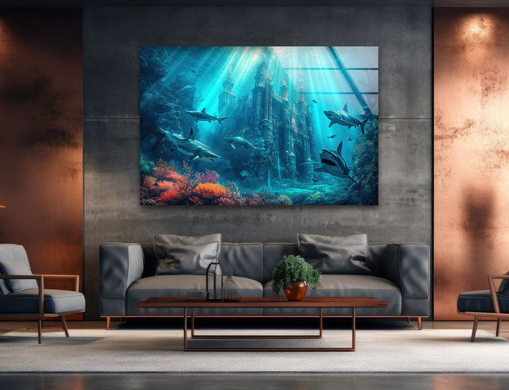 Underwater Atlantis Glass Wall Art, large glass photo prints, glass wall photos