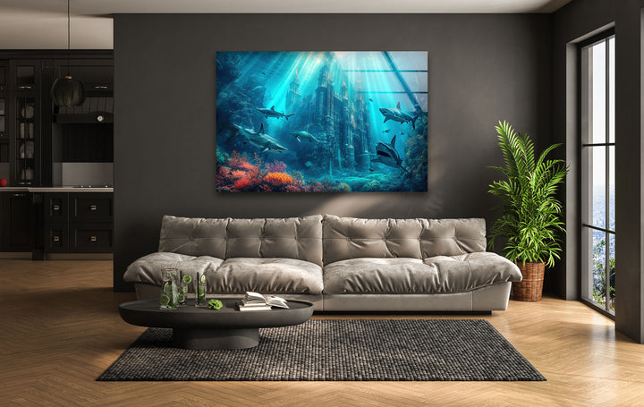 Underwater Atlantis Glass Wall Art, glass wall decor, glass wall art decor