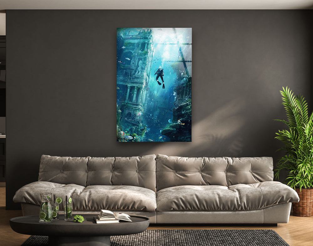 The Atlantis Diver Glass Wall Art, print on glass, glass printed photos