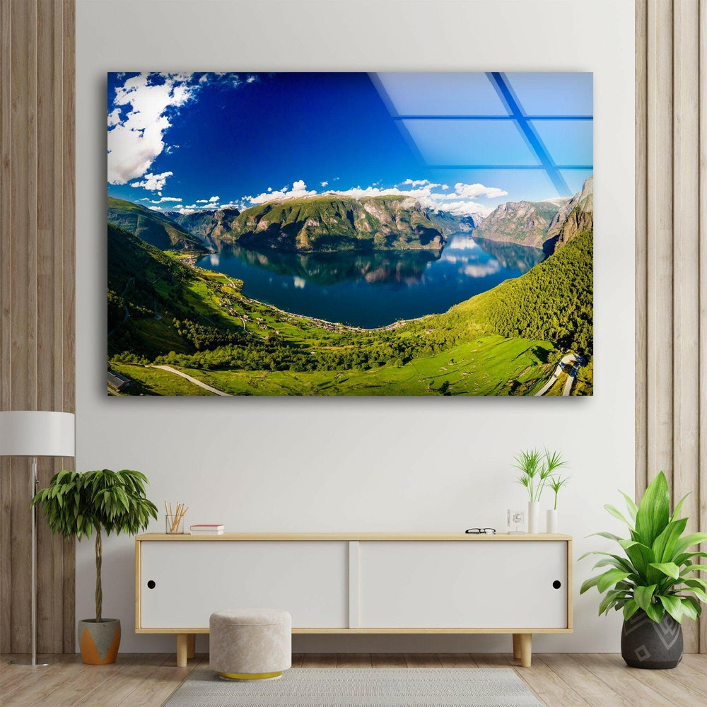 Aurlandsfjord Landscape Glass Wall Art glass pictures for Wall, glass prints wall art