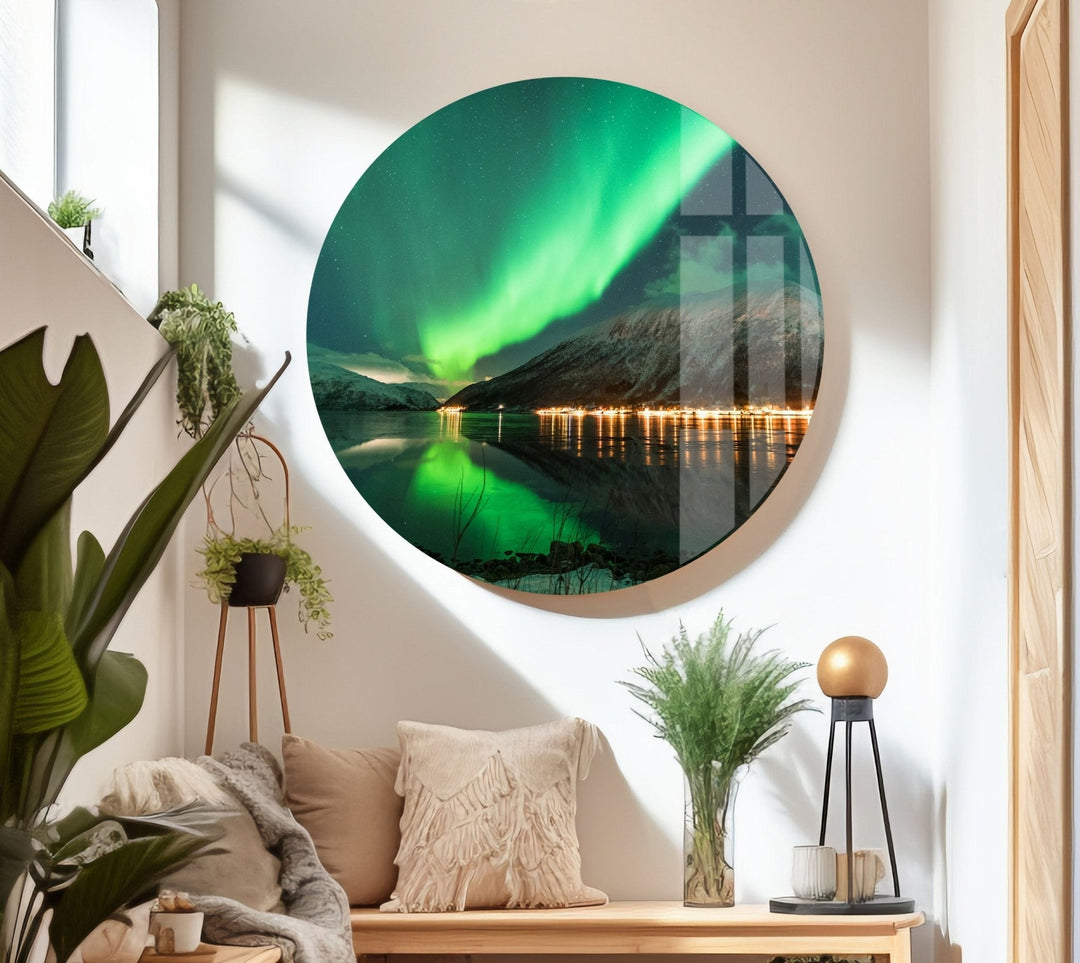 Aurora Borealis Green Glass Wall Art glass image printing, glass prints from photos