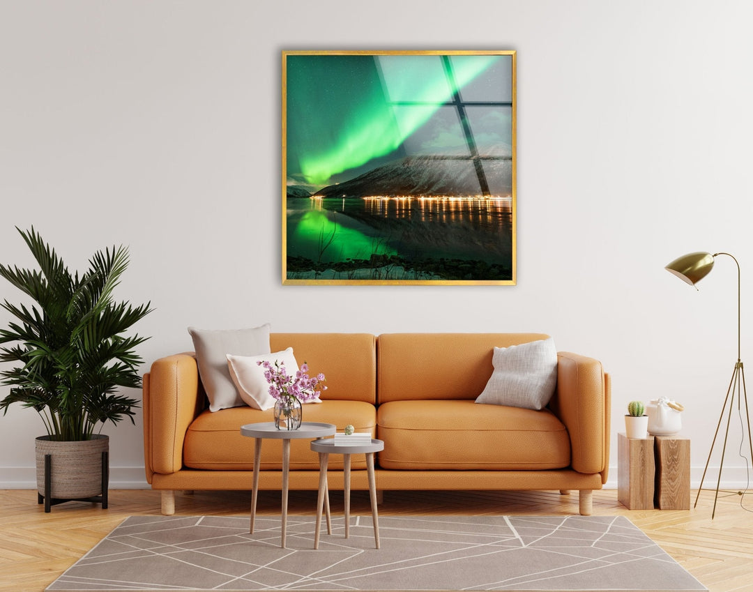 Aurora Borealis Green Glass Wall Art Glass Printing Wall Art, Print photos on glass