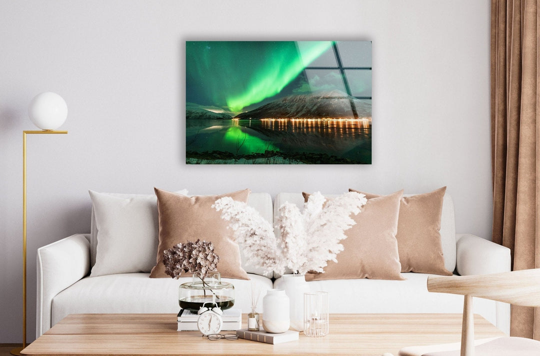 Aurora Borealis Green Glass Wall Art             glass wall decor, glass wall art decor