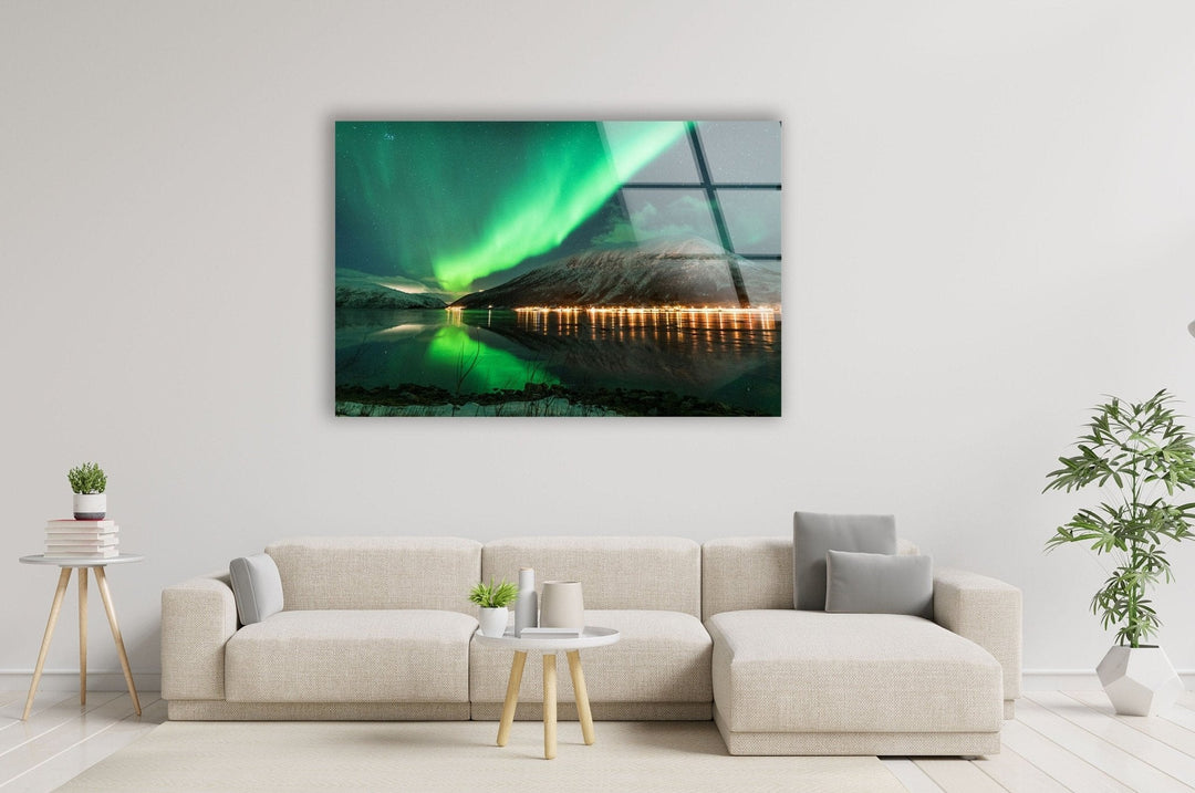 Aurora Borealis Green Glass Wall Art glass art painting, glass art for the Wall