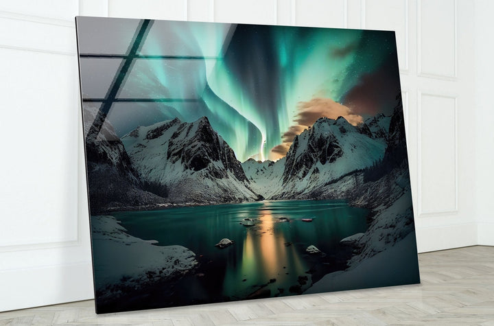 Aurora Borealis Green Lights Glass Wall Art photo print on glass, prints on glass wall art
