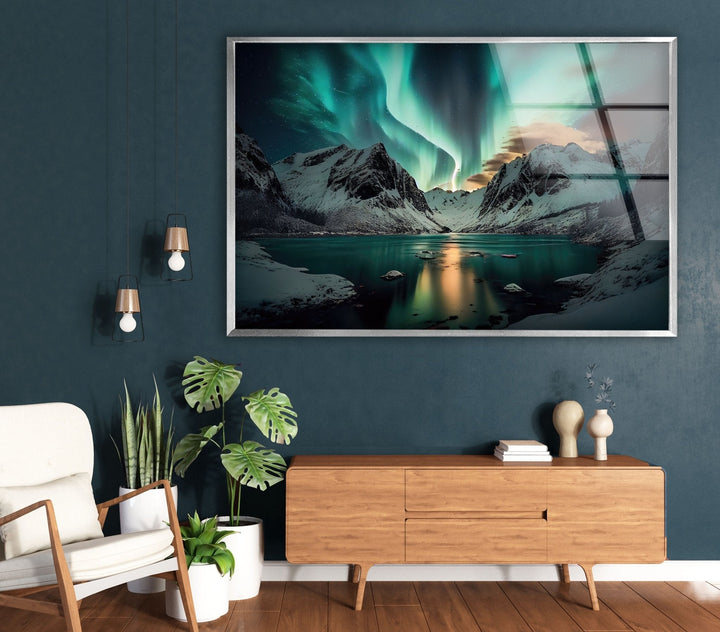 Aurora Borealis Green Lights Glass Wall Art glass pictures for Wall, glass prints wall art
