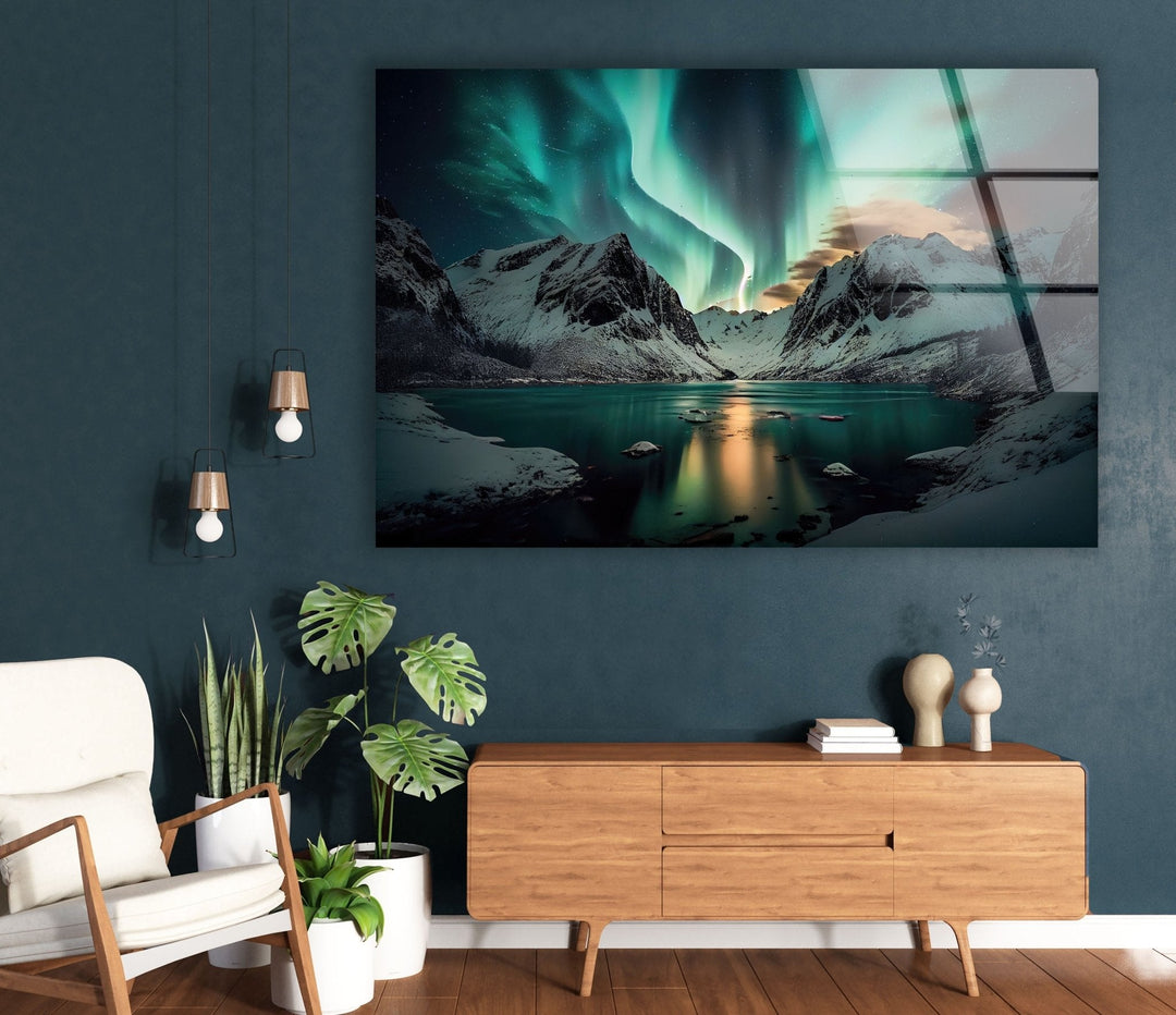 Aurora Borealis Green Lights Glass Wall Art art glass wall art, glass wall art pictures
