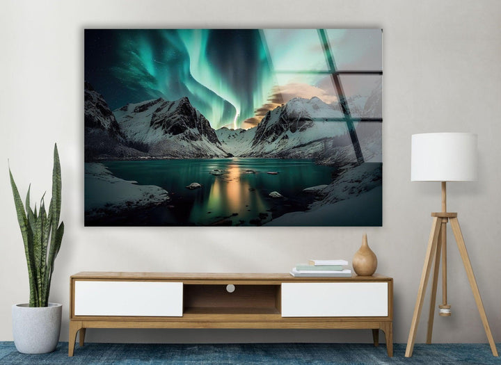 Aurora Borealis Green Lights Glass Wall Art Glass Printing Wall Art, Print photos on glass
