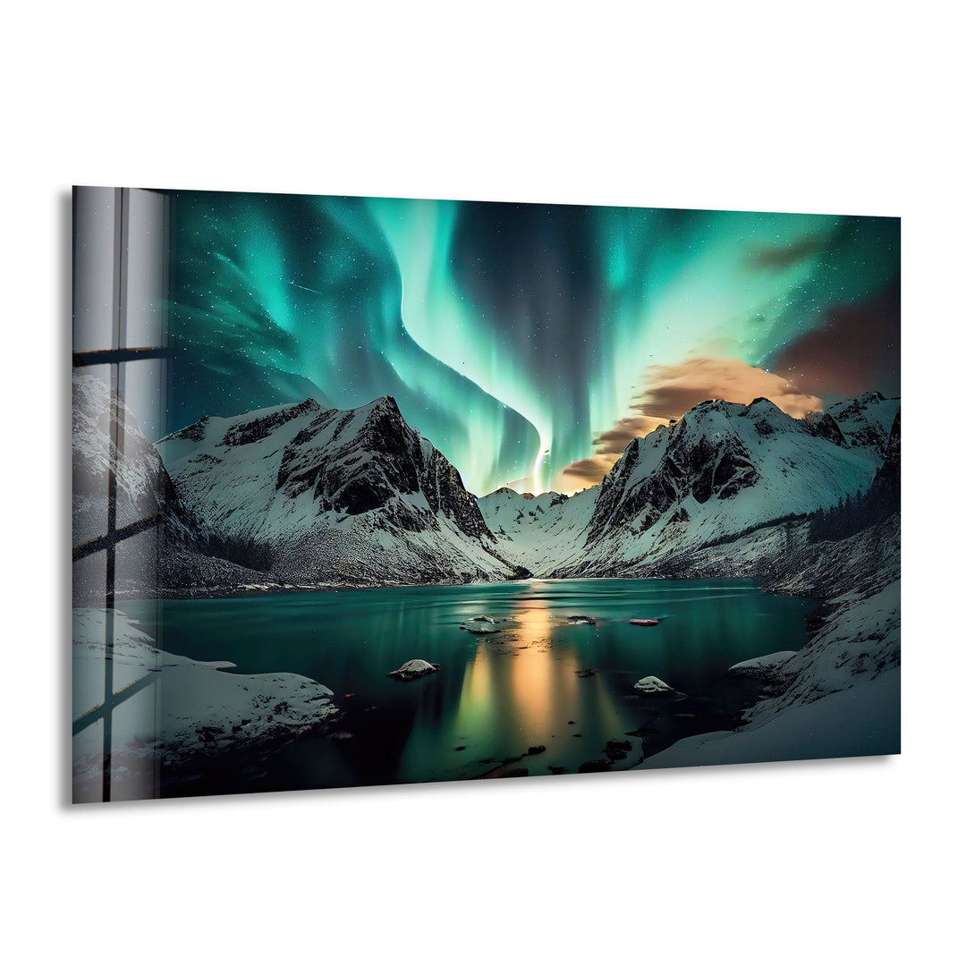 Aurora Borealis Green Lights Glass Wall Art print on glass, glass printed photos
