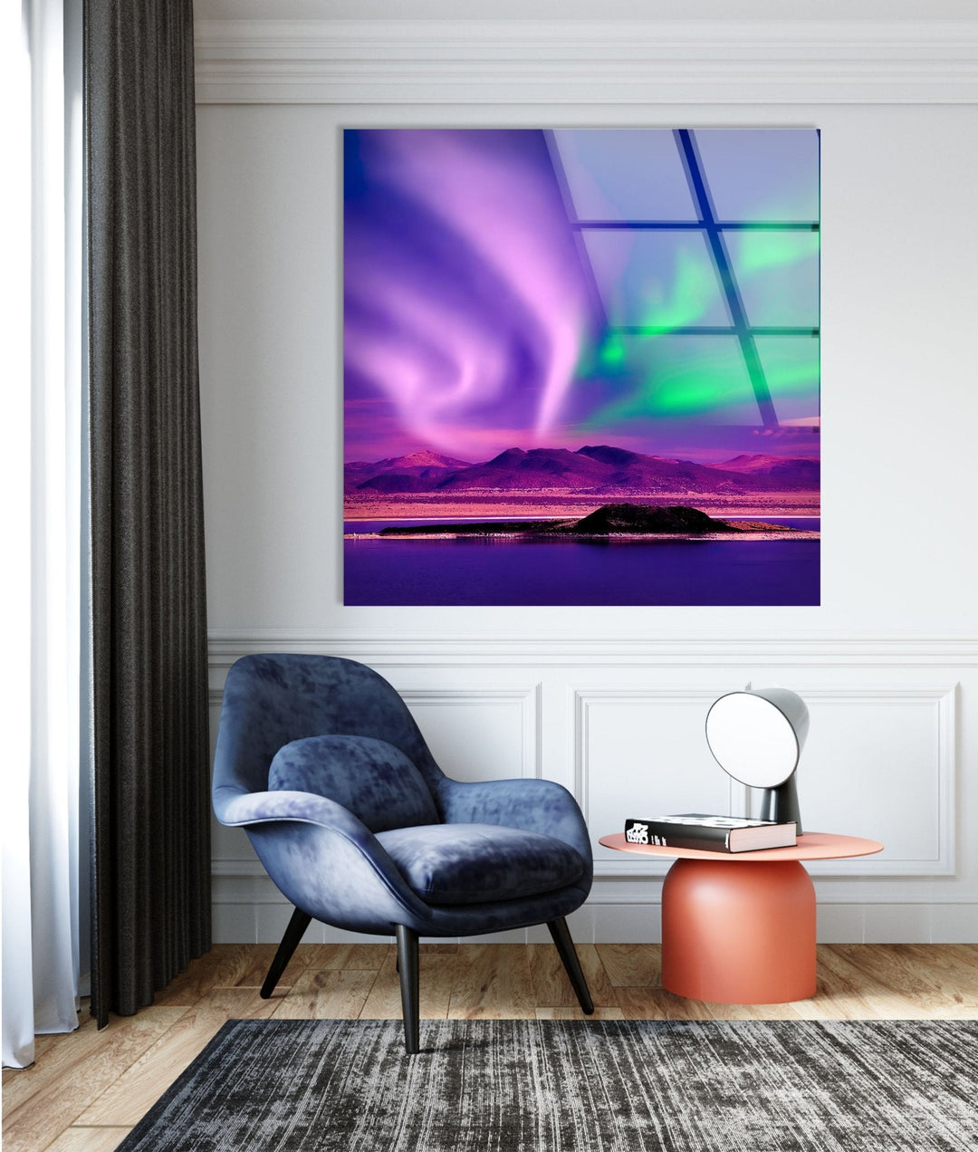 Aurora Borealis Purple Glass Wall Art custom glass photo prints, large glass prints