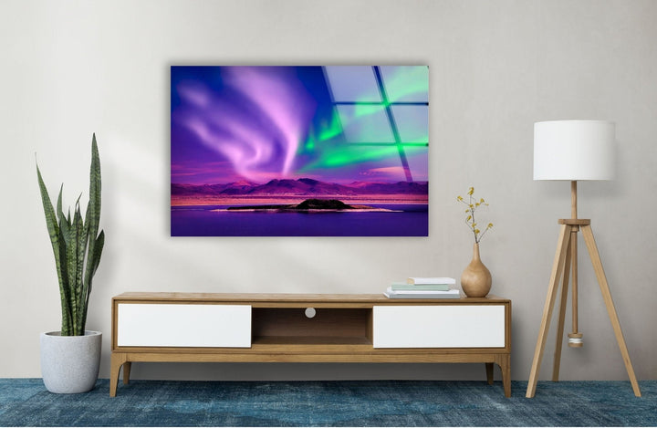 Aurora Borealis Purple Glass Wall Art glass pictures for Wall, glass prints wall art