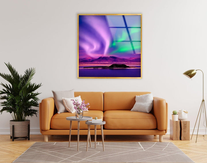 Aurora Borealis Purple Glass Wall Art large glass photo prints, glass wall photos