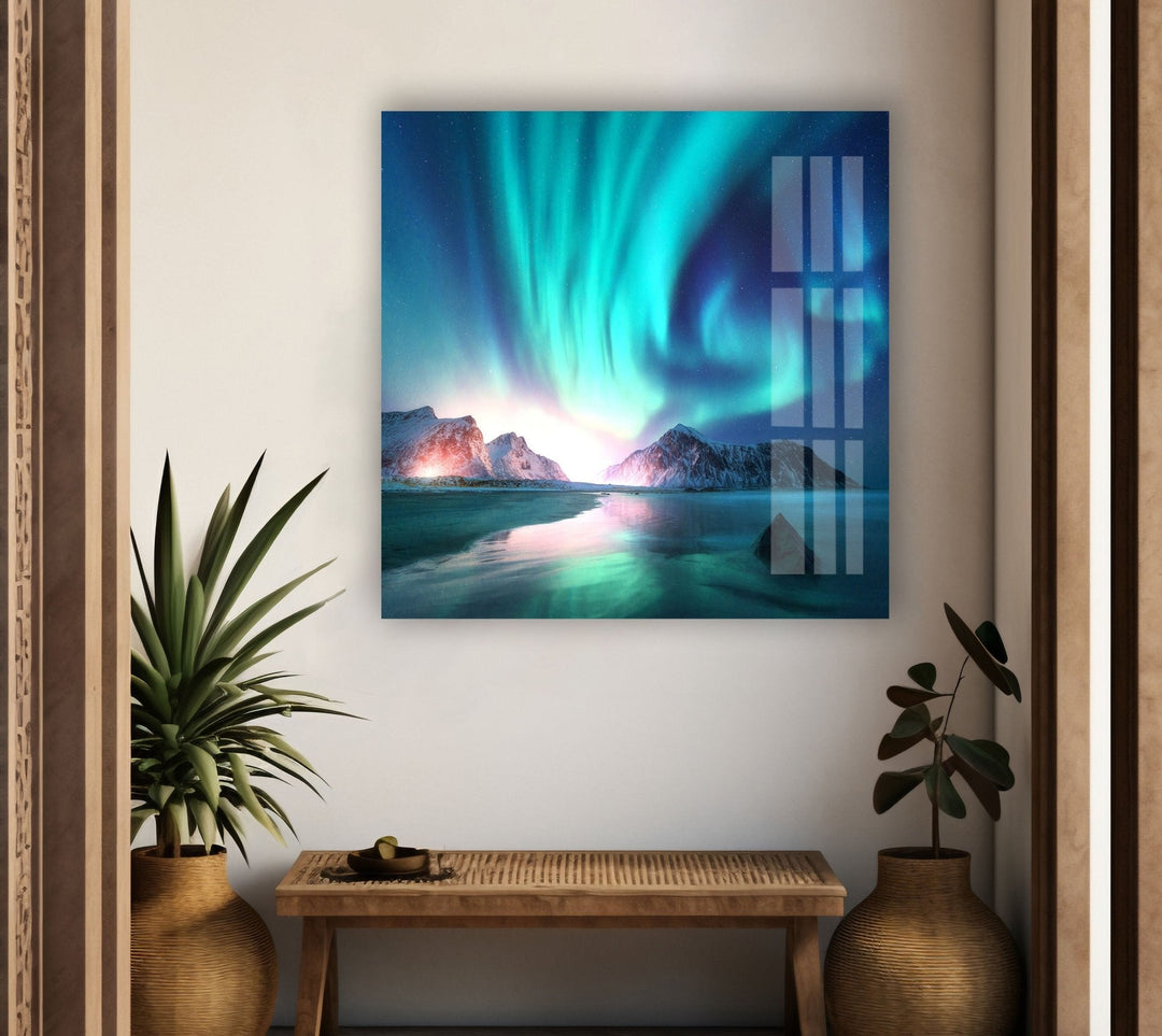 Aurora Northern Blue Glass Wall Art print picture on glass, Tempered Glass Wall Art