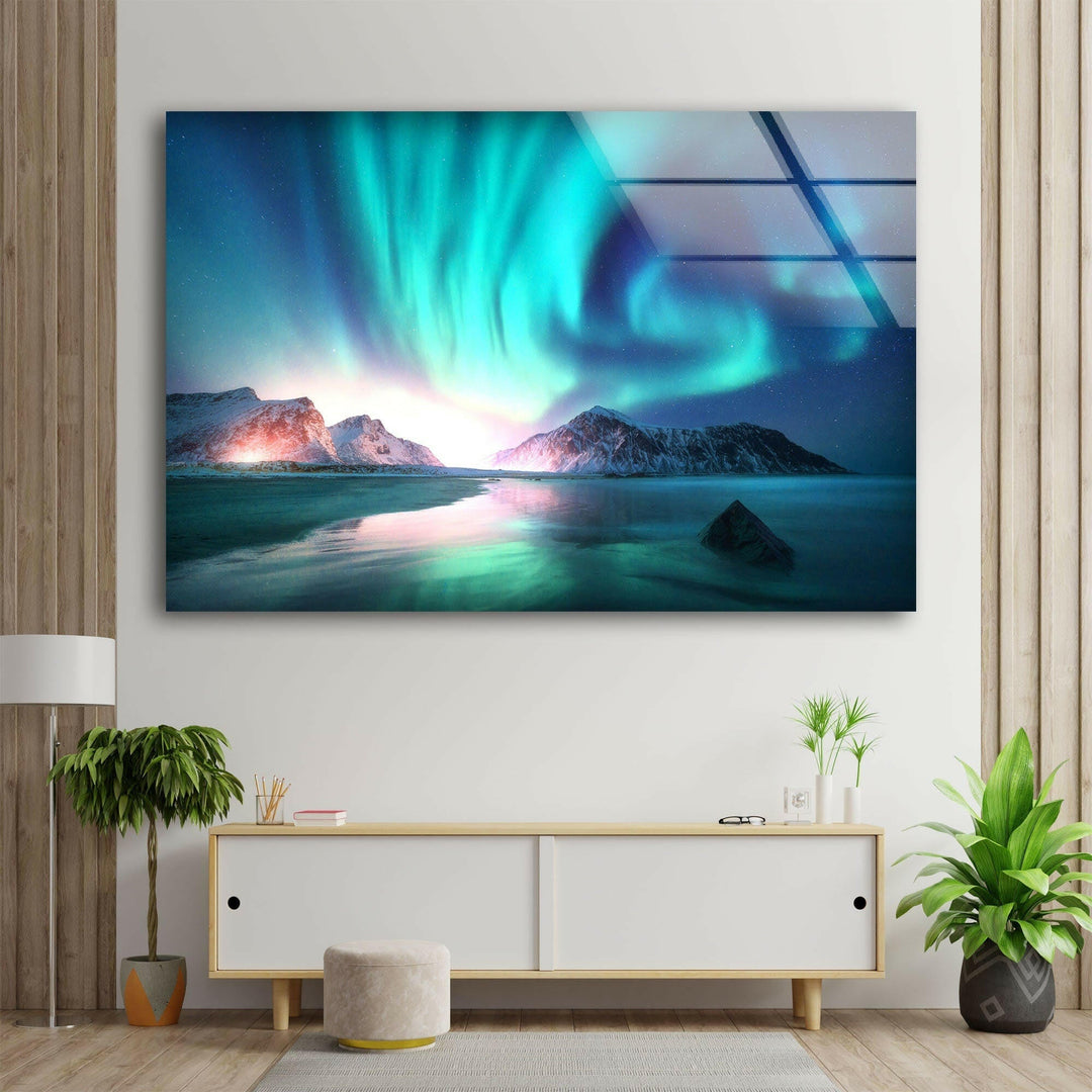 Aurora Northern Blue Glass Wall Art custom glass pictures, glass art prints