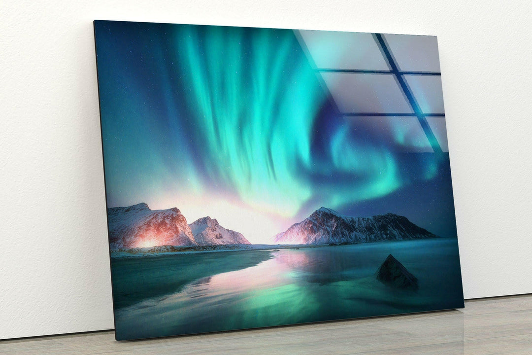 Aurora Northern Blue Glass Wall Art photo print on glass, prints on glass wall art