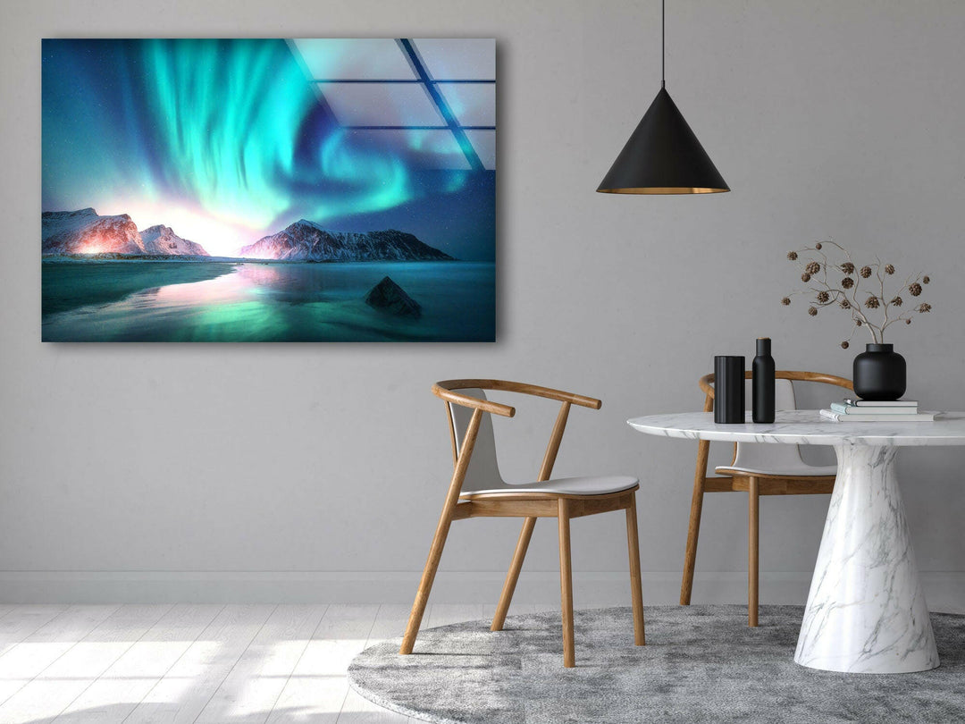 Aurora Northern Blue Glass Wall Art picture on glass wall art, photos printed on glass