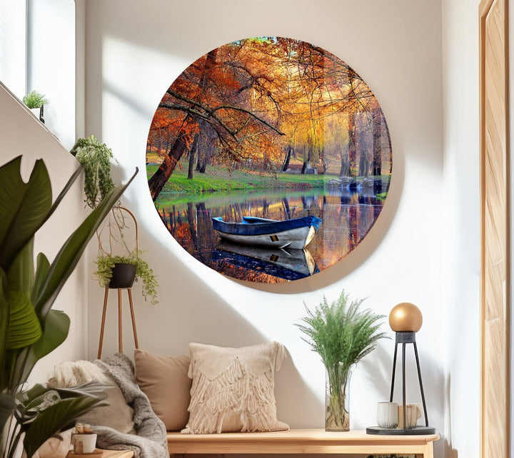 Autumn & Boat Landscape Glass Wall Art Glass Printing Wall Art, Print photos on glass