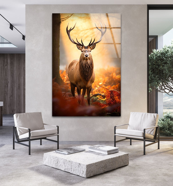 Autumn Deer Glass Wall Art glass art painting, glass art for the Wall
