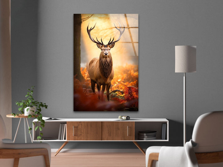 Autumn Deer Glass Wall Art custom glass pictures, glass art prints
