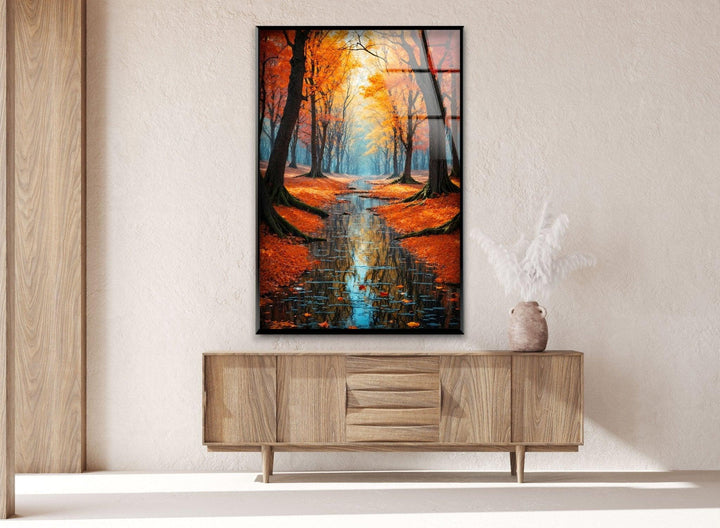 Autumn Forest Landscape Glass Wall Art stained glass wall art, stained glass wall decor