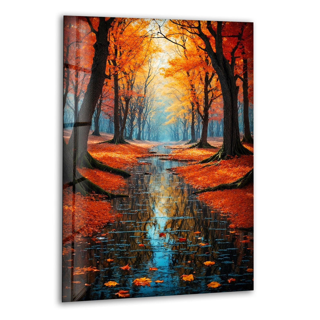 Autumn Forest Landscape Glass Wall Art print on glass, glass printed photos