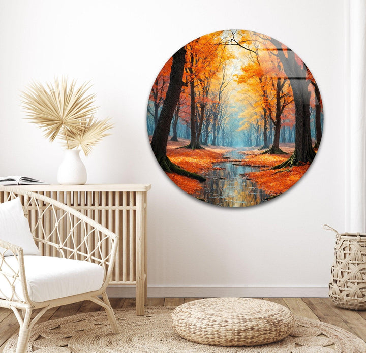 Autumn Forest Landscape Glass Wall Art glass art painting, glass art for the Wall